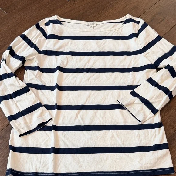 J. Crew Navy and White Striped Top Long Sleeve Medium C1-009 - Picture 4 of 5